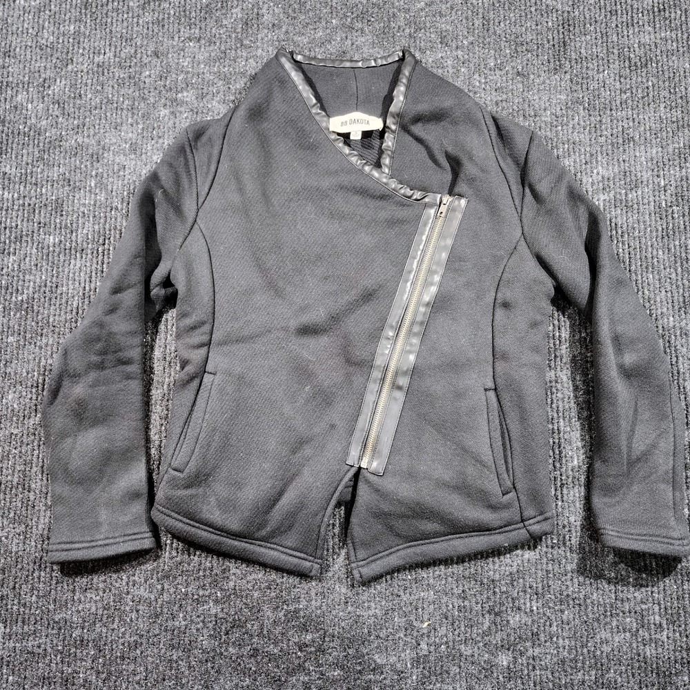 BB Dakota Womens Small Black Asymmetrical Zip Moto Jacket Knit Faux Leather Trim